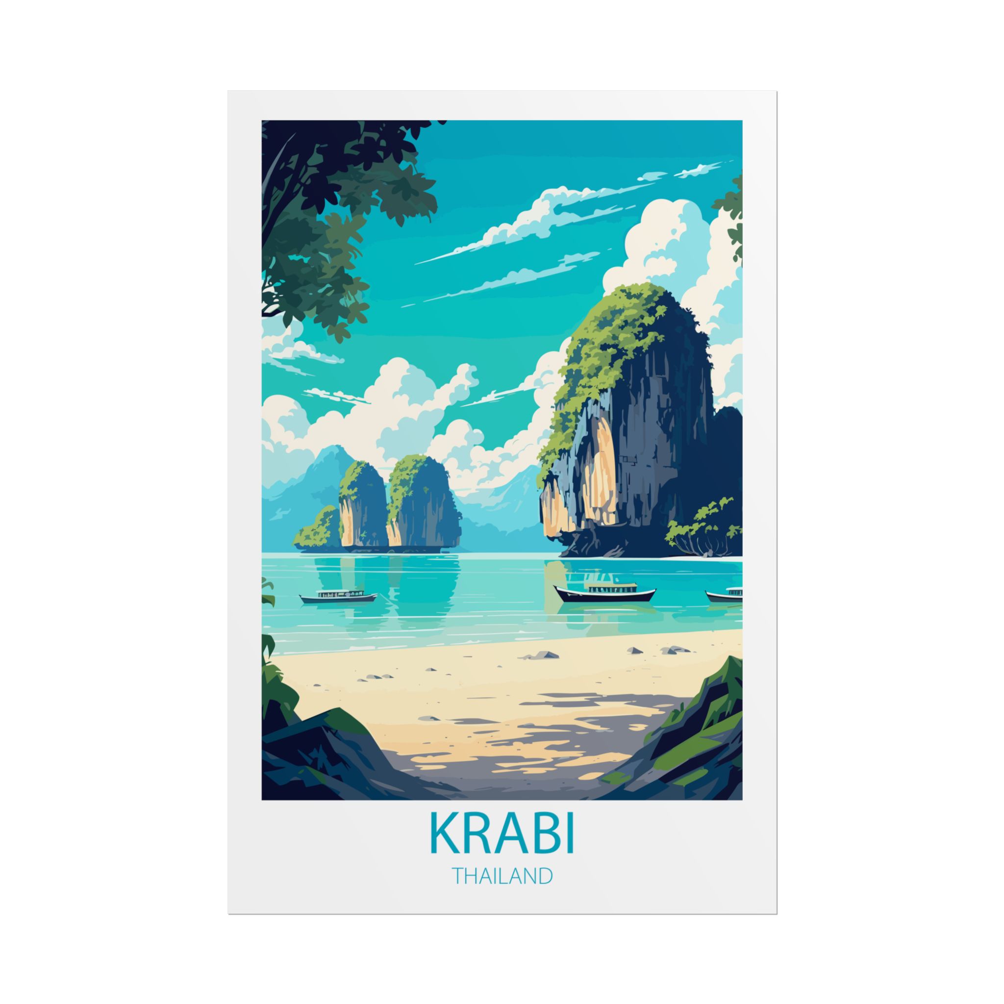 Krabi Beach Travel Poster. Fine Art Print. Multiple sizes, and papper options available.